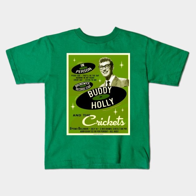 Buddy Holly In Person (Green) Kids T-Shirt by Vandalay Industries